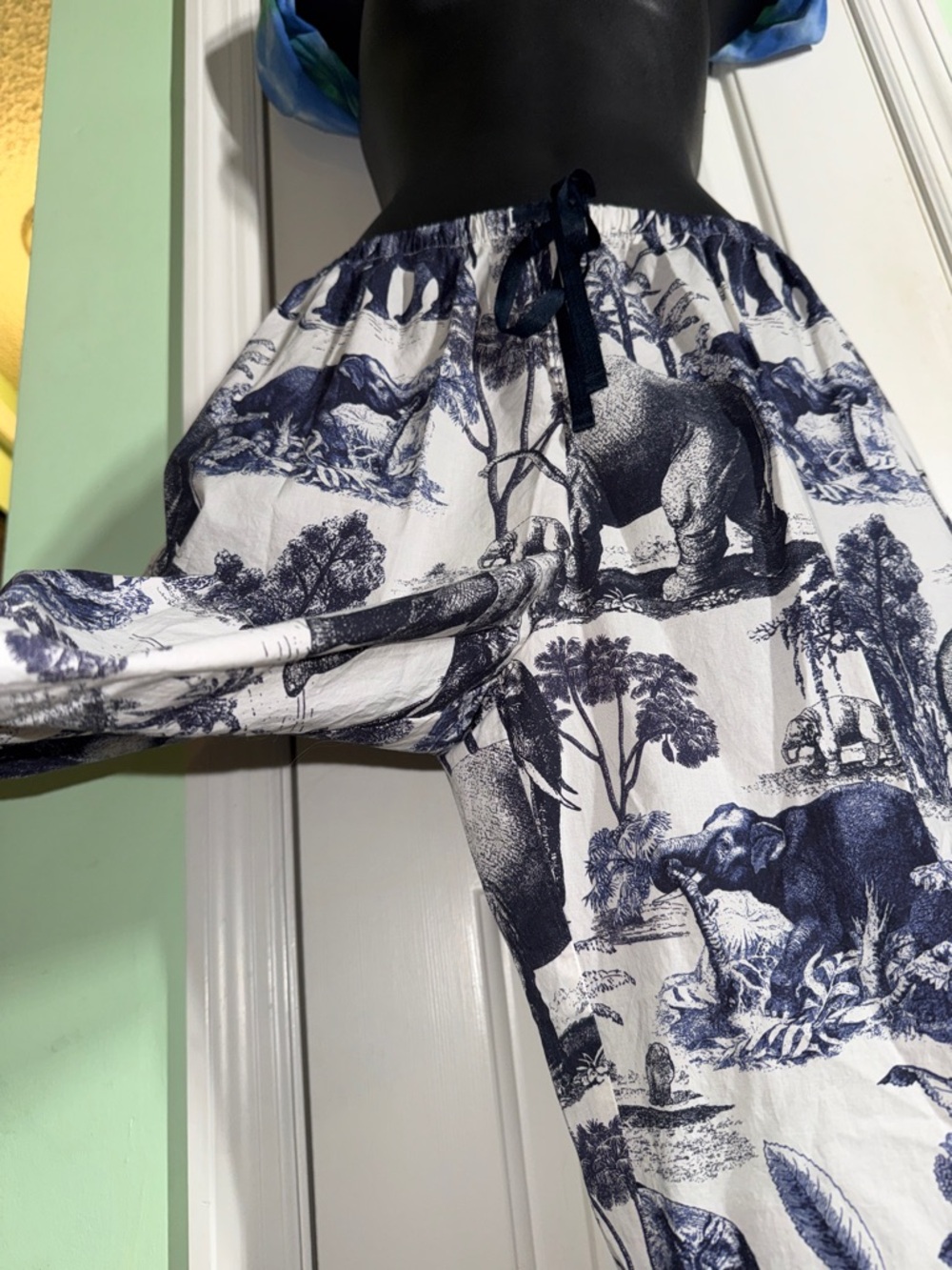 The Cats Pajama Safari Toile Luxe Cotton Pima Poplin Elephant Sleep Pants Size L - Picture 3 of 11
